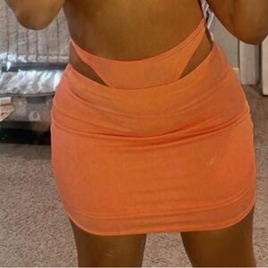 Cutout Waist Orange Bodycon Mini Skirt
